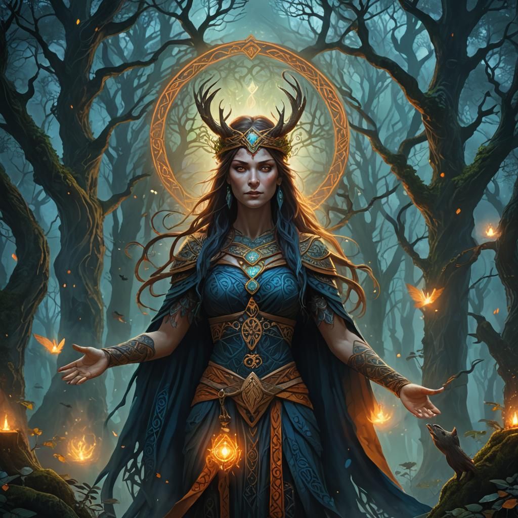 Morrigan in Mystical Celtic Forest Concept Art