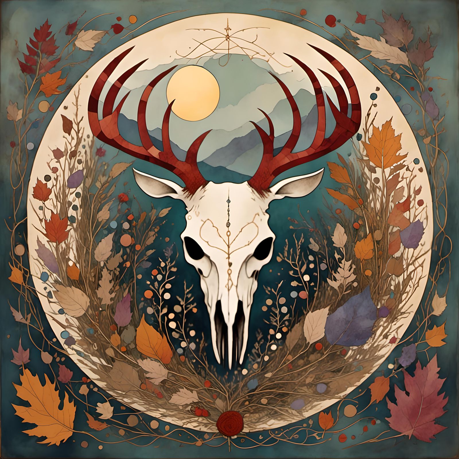 Ethereal Pagan Altar Under Full Moon, Tim Burton Style