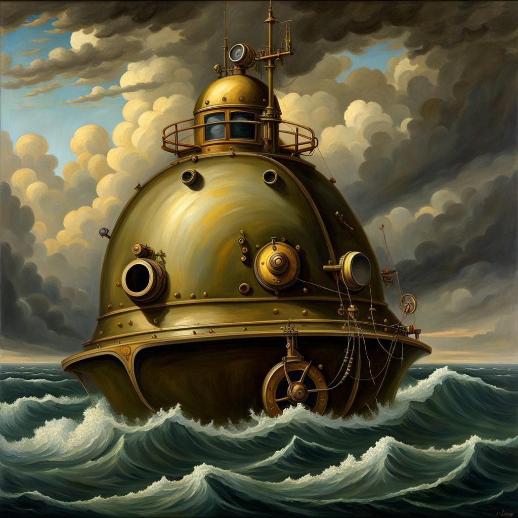 Submarine like a Strange diving bell floating on the ocean d...