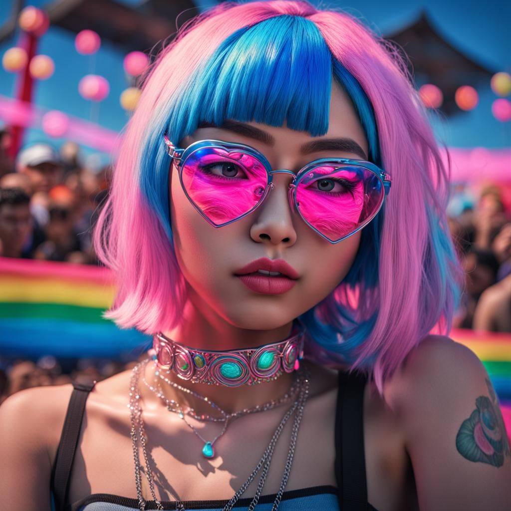 Photorealistic Woman at Rave Festival in Chiaroscuro