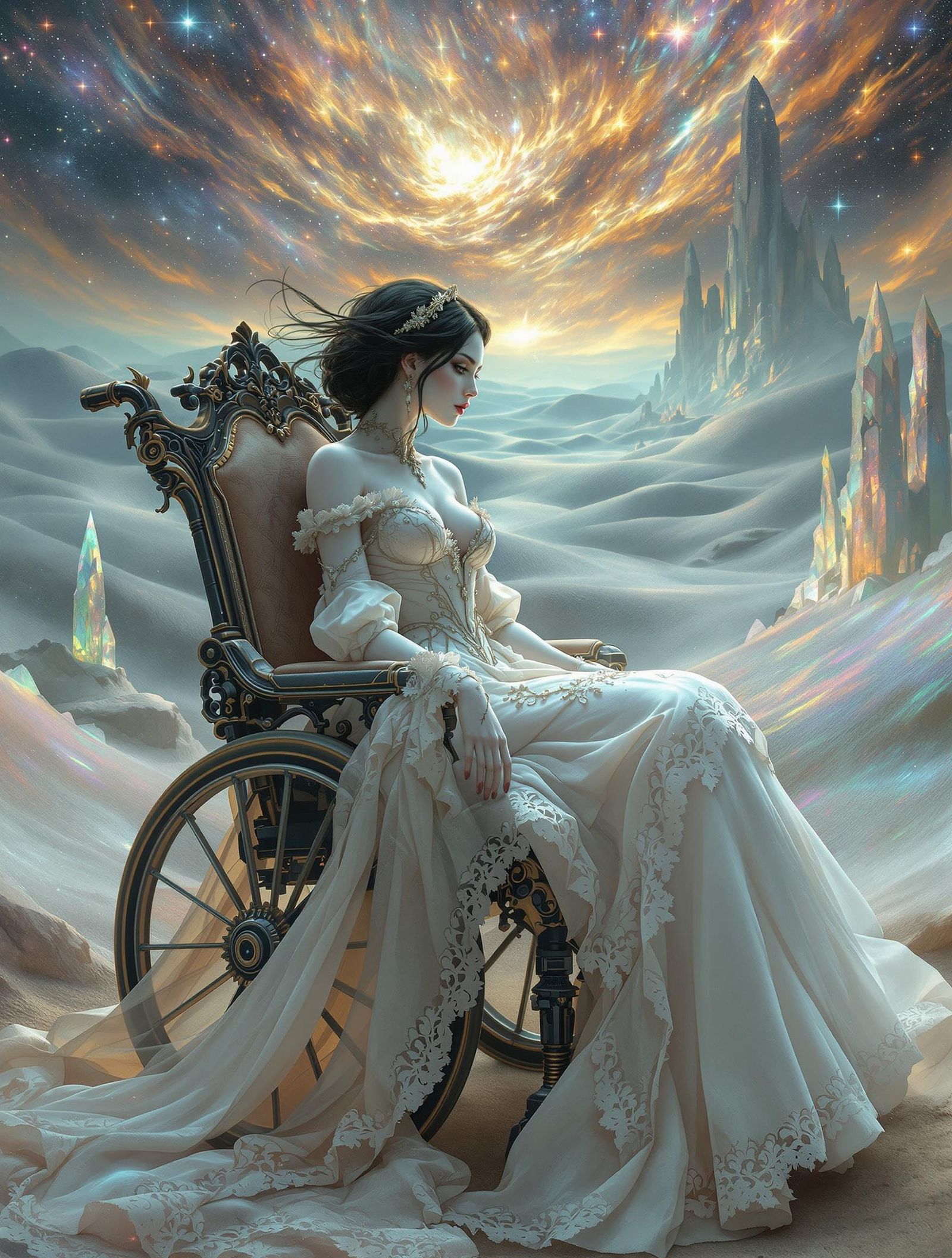 Ethereal Victorian Woman Amidst Dark Surreal Landscape