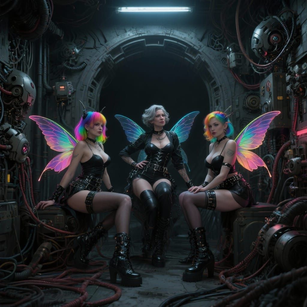 Pinup Faeries in Biomechanical Giger Room