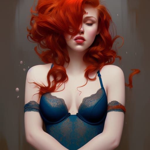 Redhead Bombshell Portrait in Hyperdetailed Style