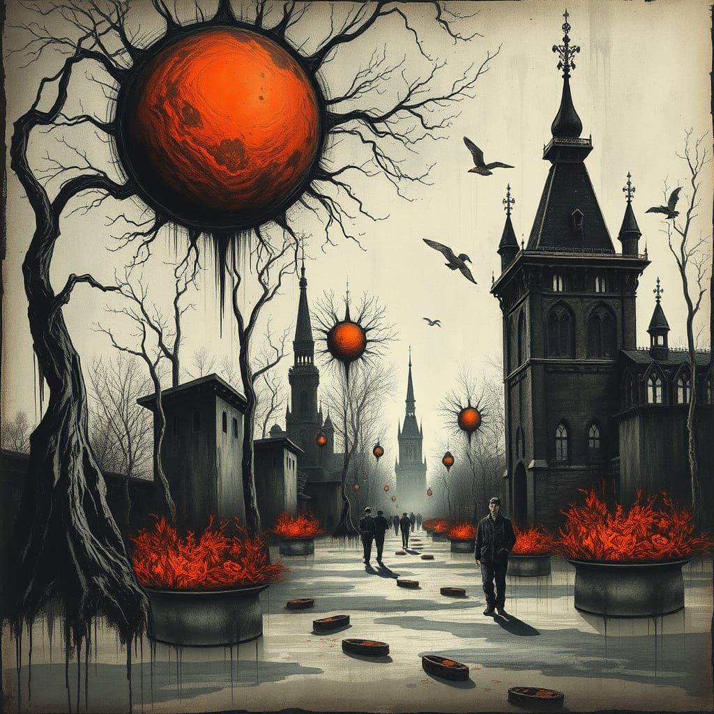 Surreal Eccentric Photo Mixed with Ink Painting