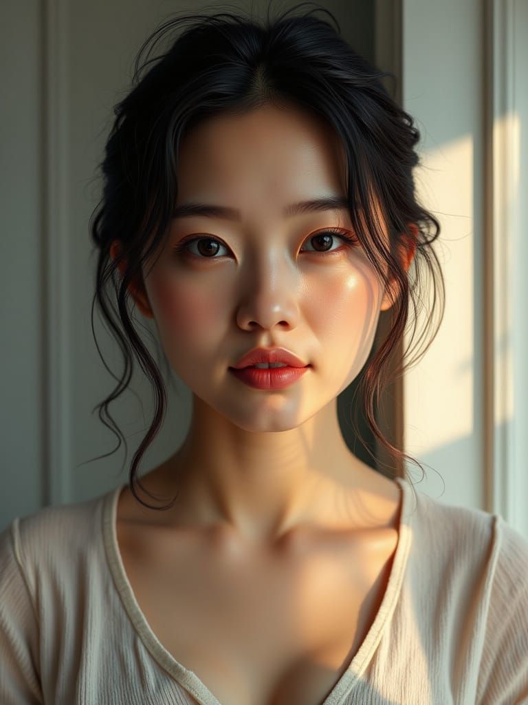 Hyperrealistic Portrait of a Young Woman in Soft Light