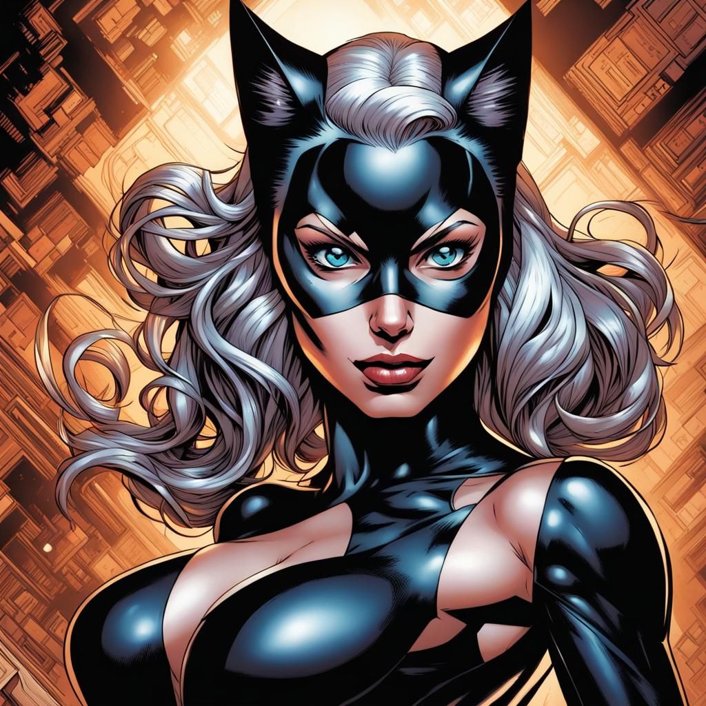 Marvel Comics Black Cat in Comic Book Art Style