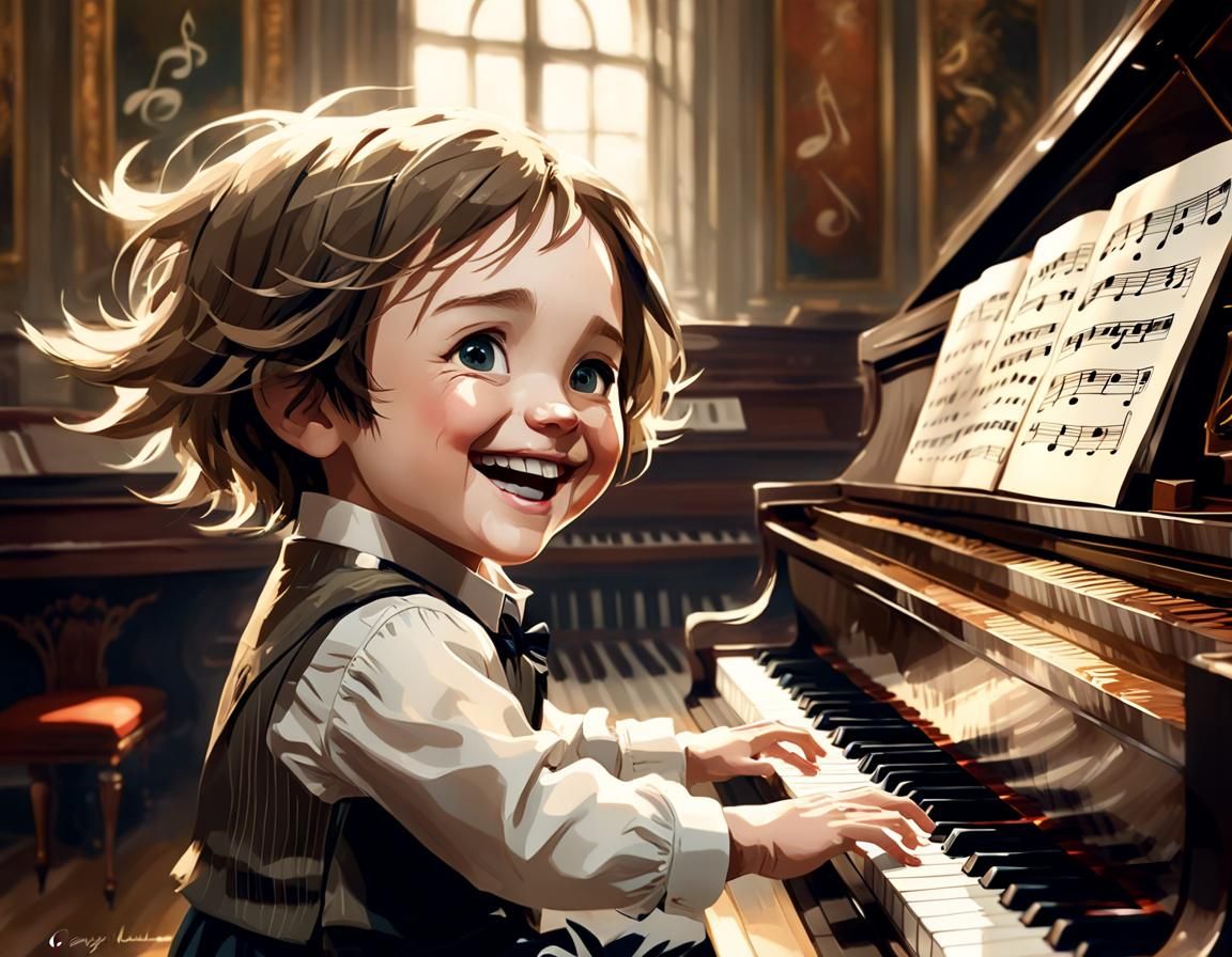 Toddler Piano Prodigy in Anime Style