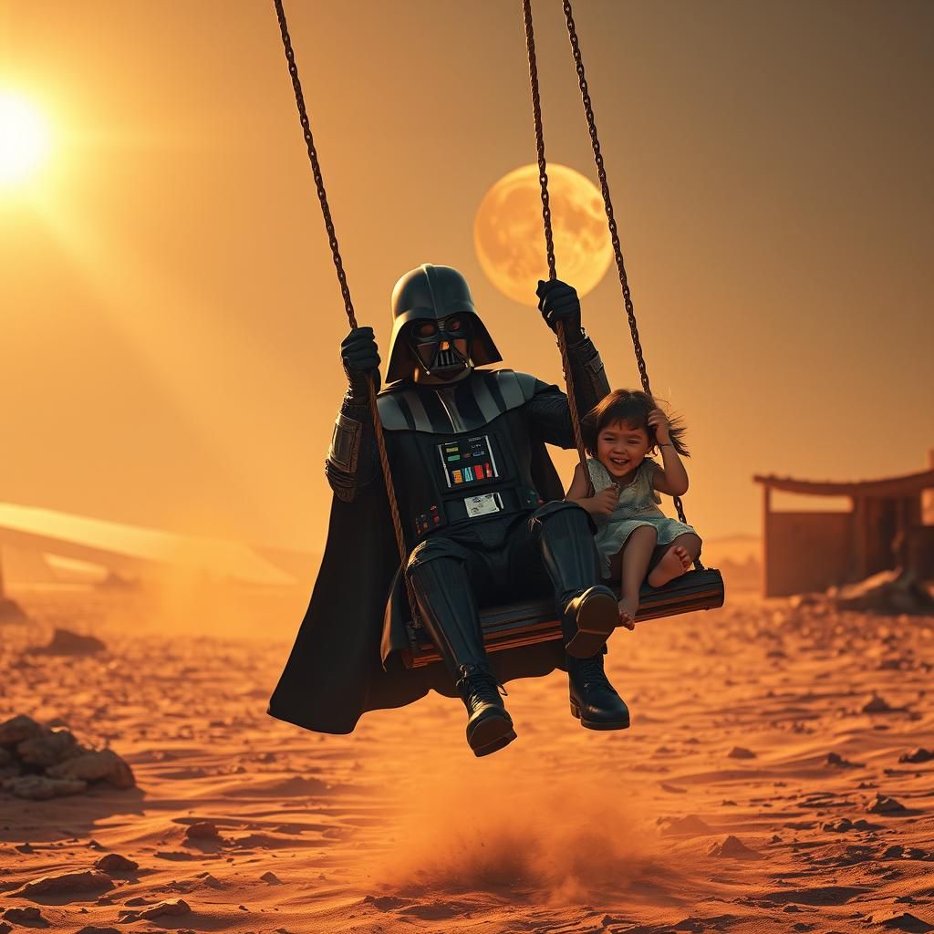 Darth Vader Swings Children on Tatooine: Hyperrealistic Art