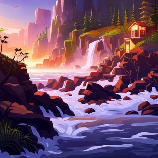 Hyperrealistic Scenery with Splash Art Style