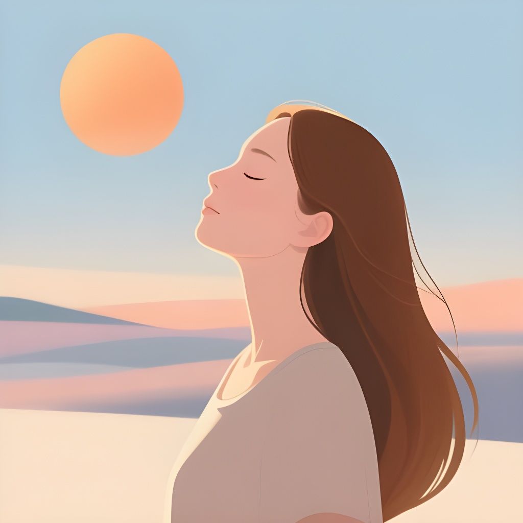 Minimalist Digital Art of Contemplative Woman in Serene Land...