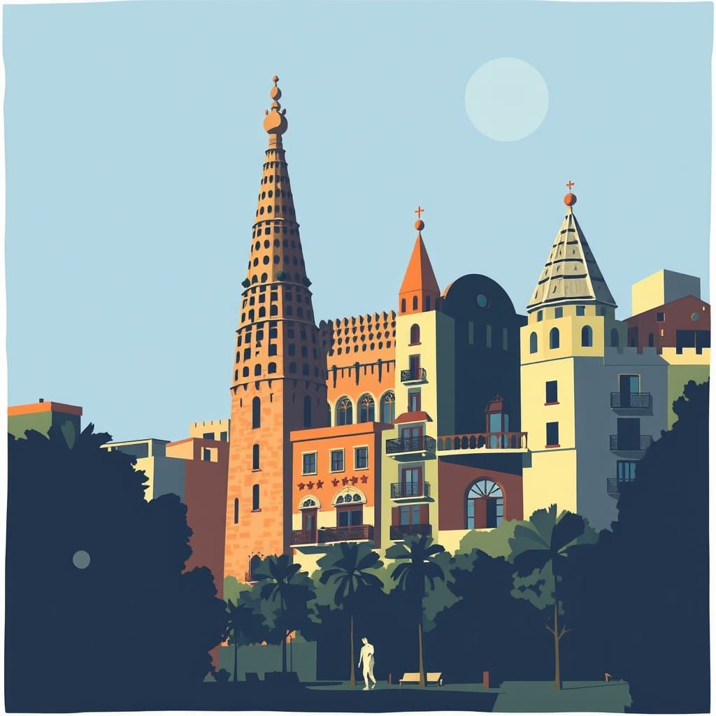 Barcelona in Cubism Style