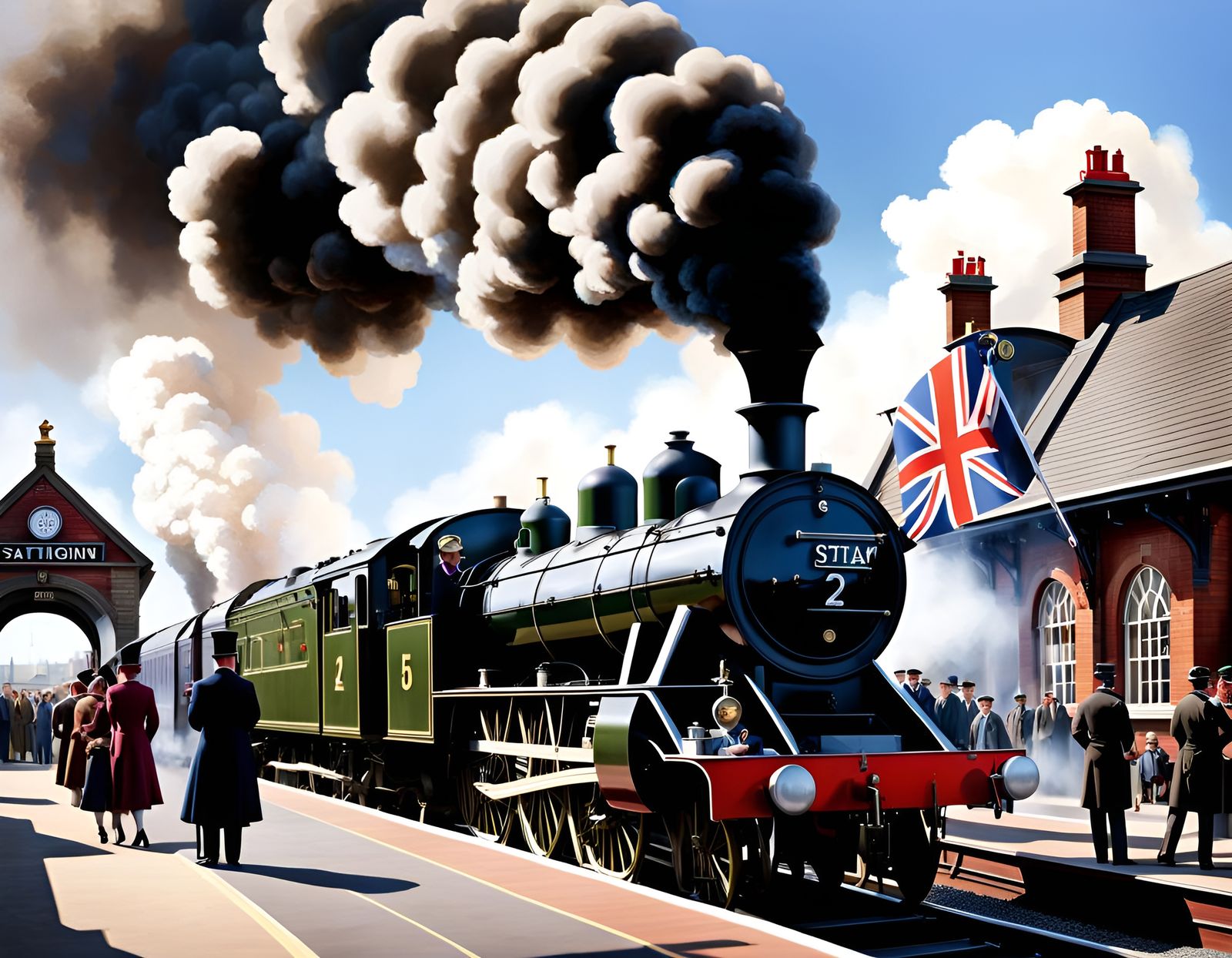 Steam Train Arrives at Station, England 1913