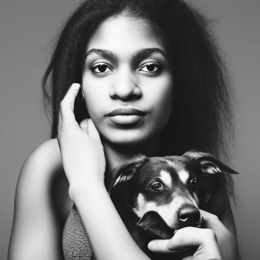 Anime Portrait of Woman Holding Dog, Ghibli Style