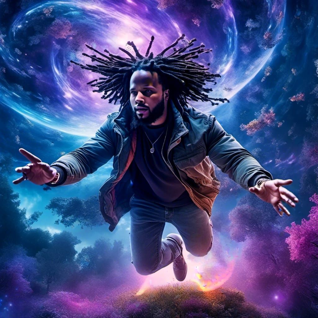 African Man in Trance Levitating: Hyperreal Concept Art