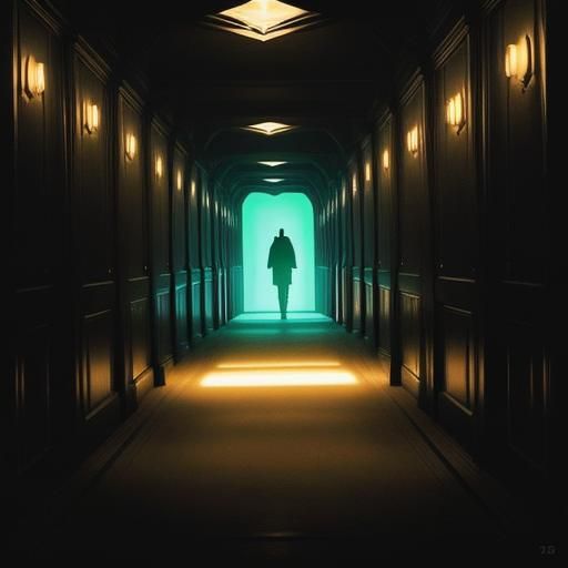 Surreal Ghost in Infinite Bedroom Hallway