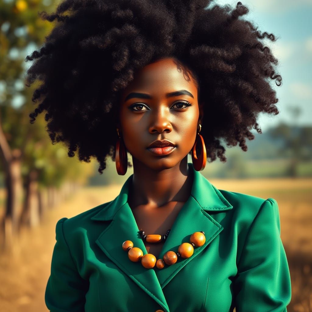 Striking Vector Portrait of Woman with Afro