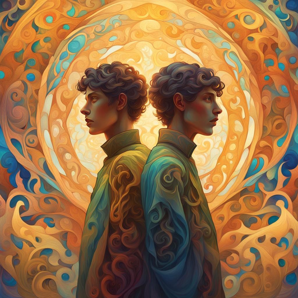 Mystical Doppelganger in Dreamlike Oil Painting