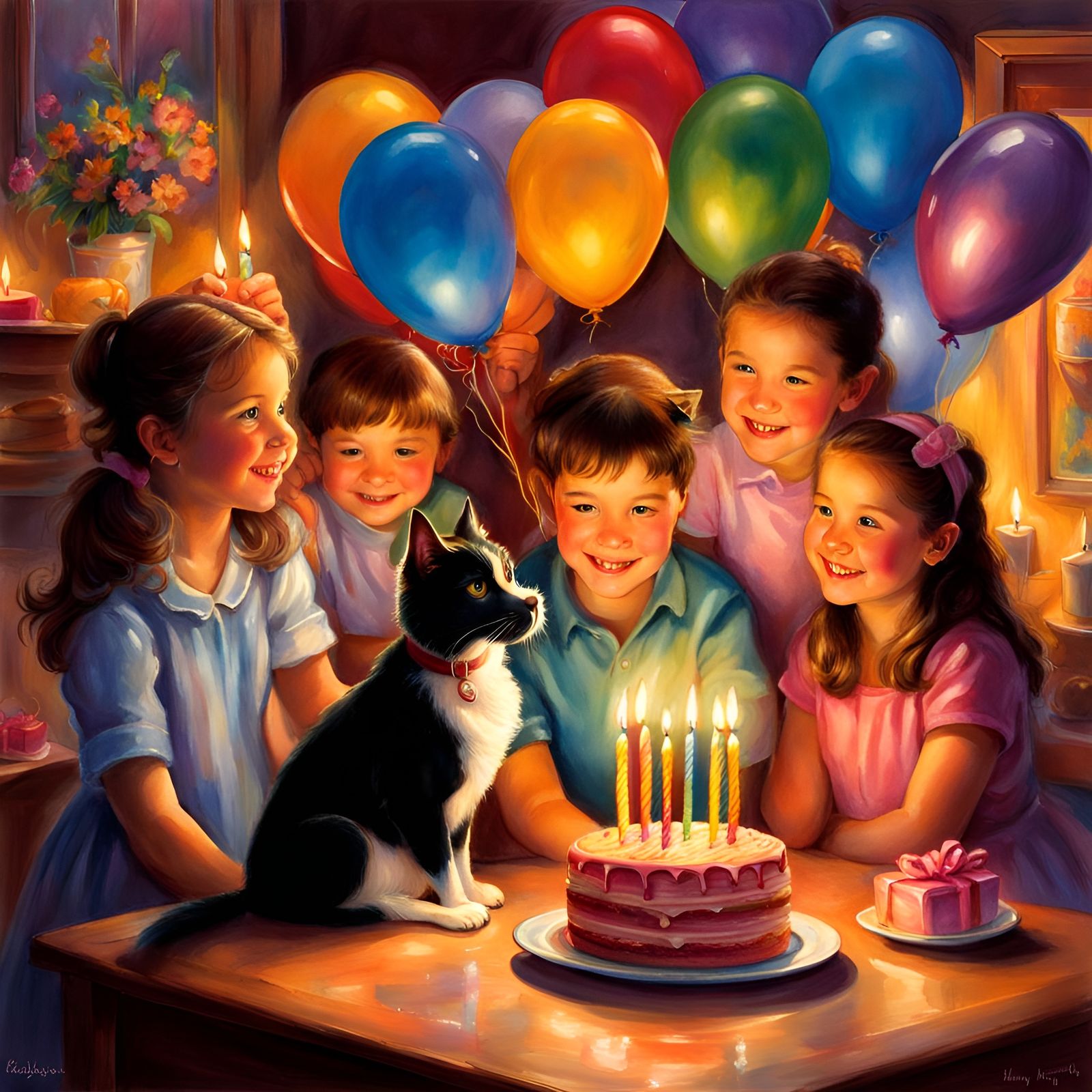 Festive Birthday Party in Watercolor Style