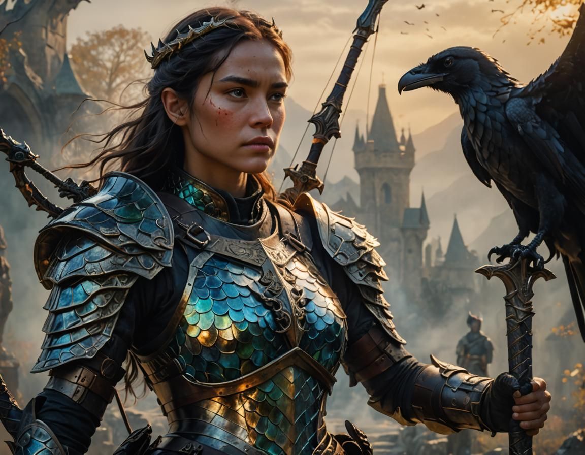 Dragon Scale Warrior with Raven: Digital Matte Painting