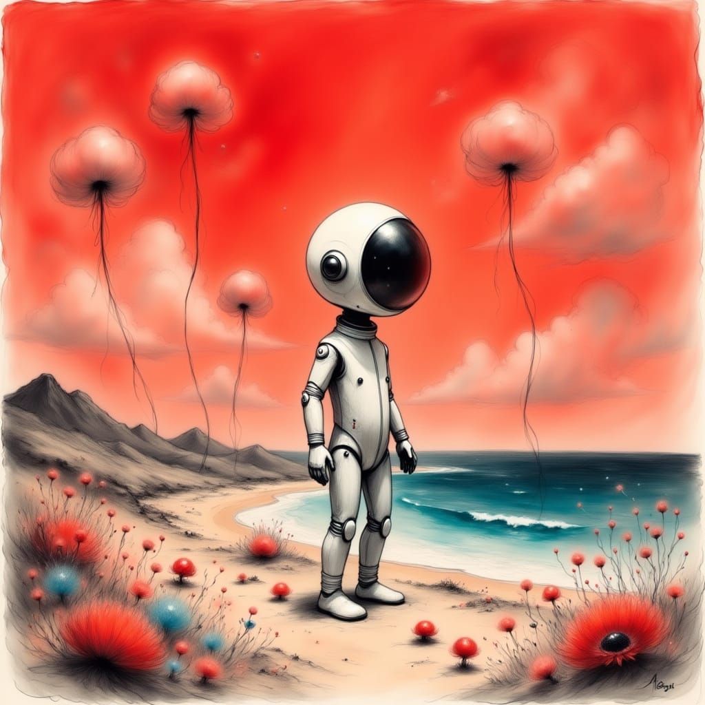 Ethereal Beauty in a Red Sky Landscape