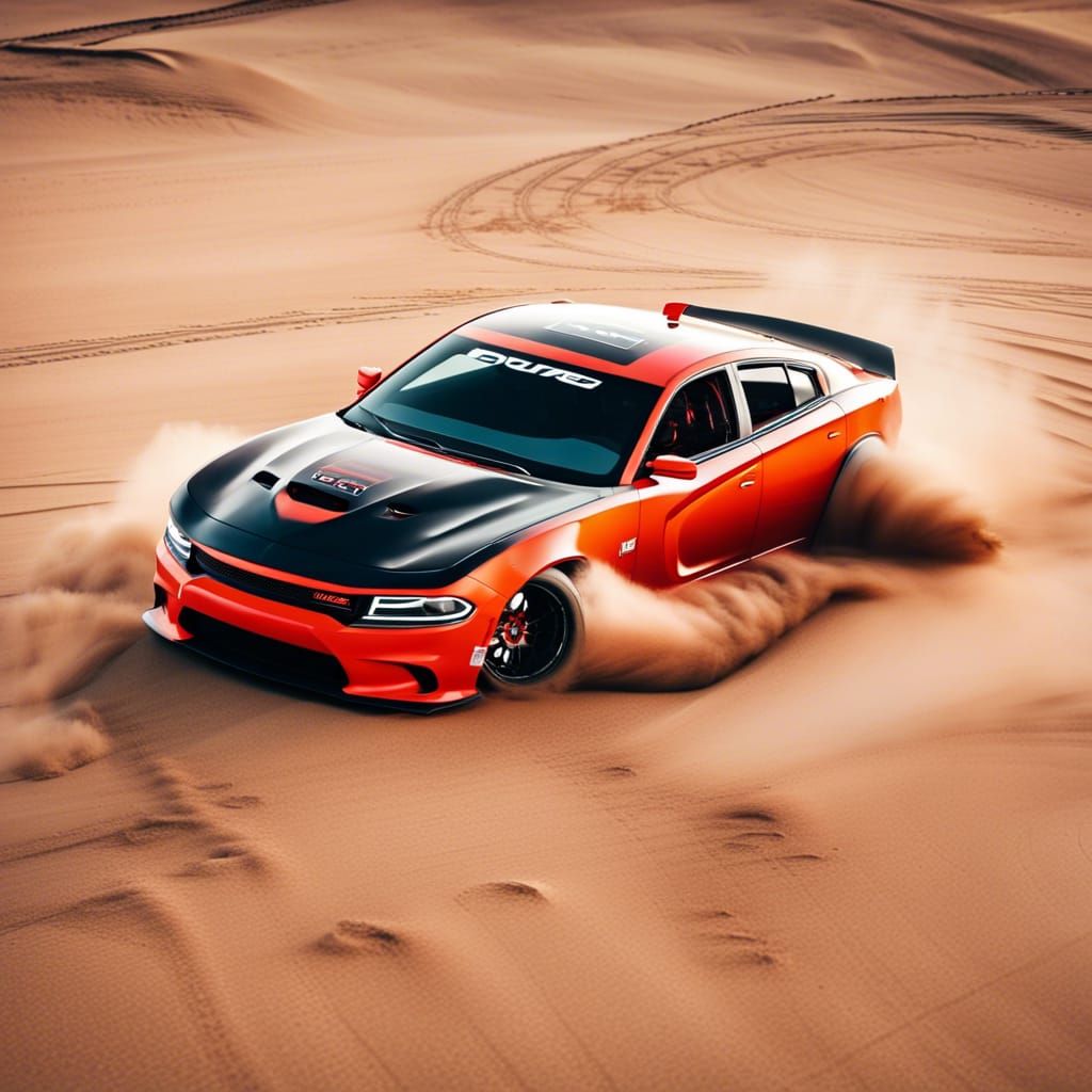 Dodge Charger Drifting on Sand in 8K