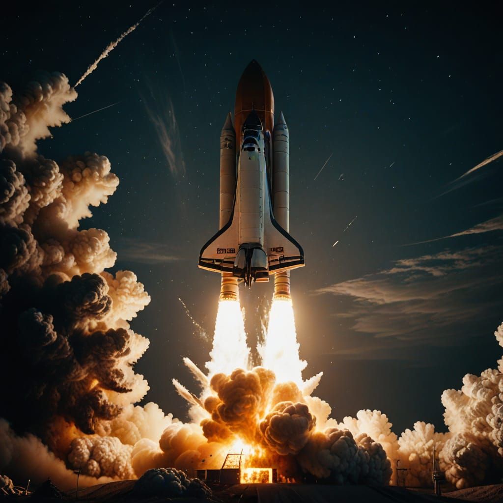 Stunning Cinematic Space Shuttle Launch into a Starry Night ...