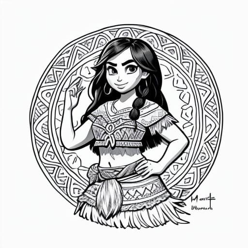 adult colouring page of Moana