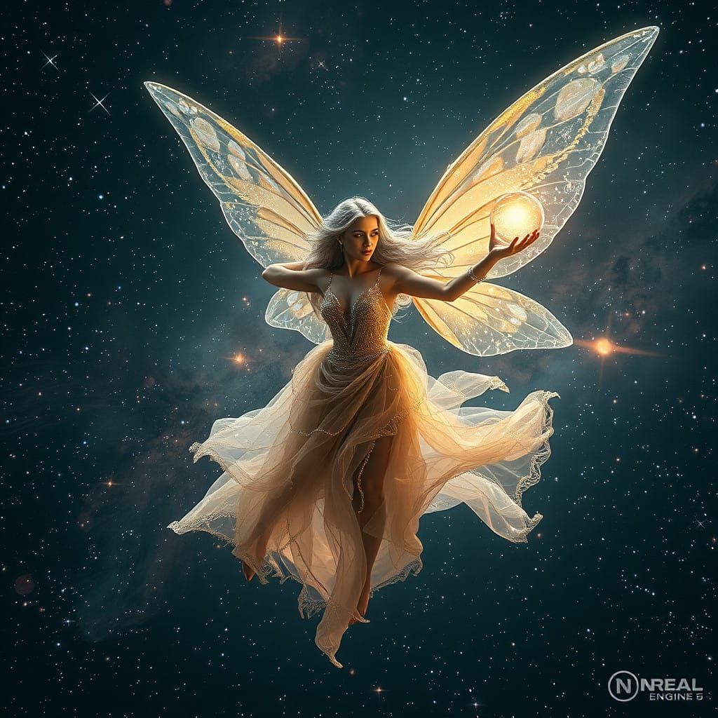Celestial Fairy Soars Through Cosmos in Vibrant HDR Portrait
