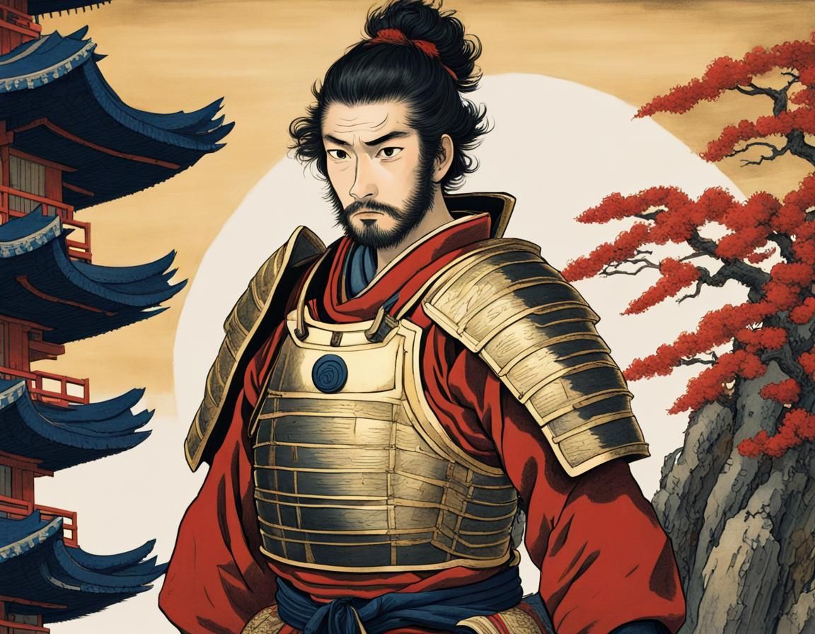 Armored Teenager in Hokusai Style with Luminescence