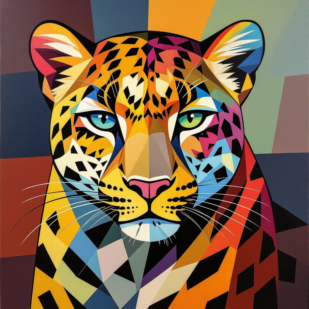 Cubist Leopards in Geometric Art Deco Style