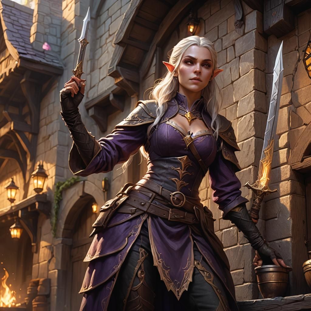 Elf Rogue Spinning Dagger in Dark Tavern