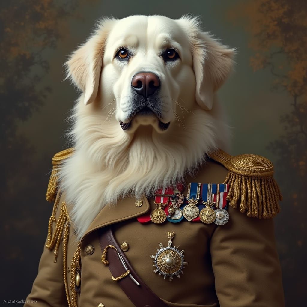 A 1900s German General with a Majestic Triple Shepherd Mix H...