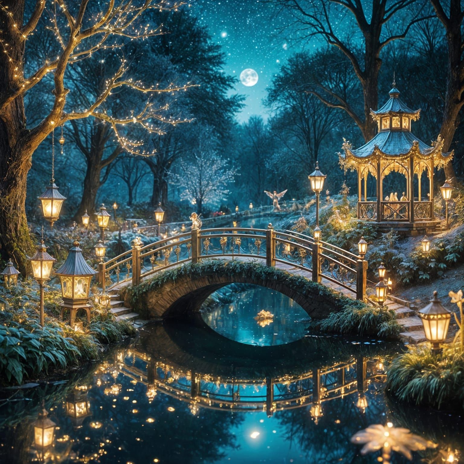 Enchanted Christmas Woodland Scene in Vibrant Iridescent Hue...