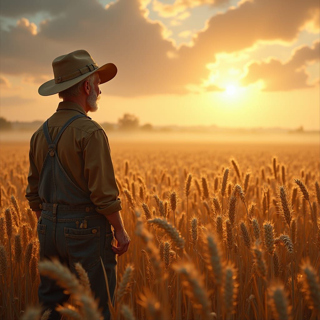 Farmer and Sunrise: Romantic Landscape Art