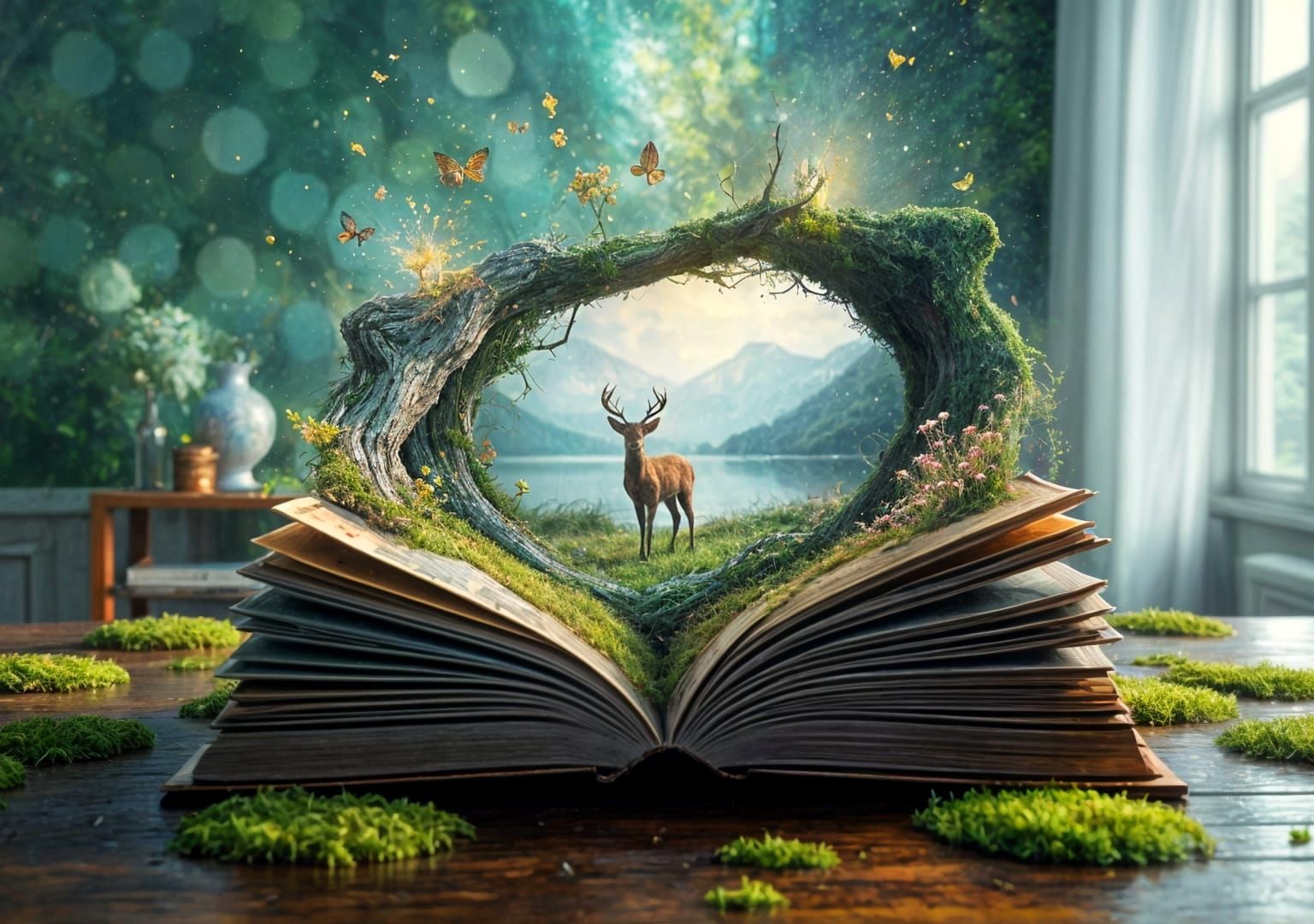 Ethereal Galaxy Portal Reveals Deer in Clearing