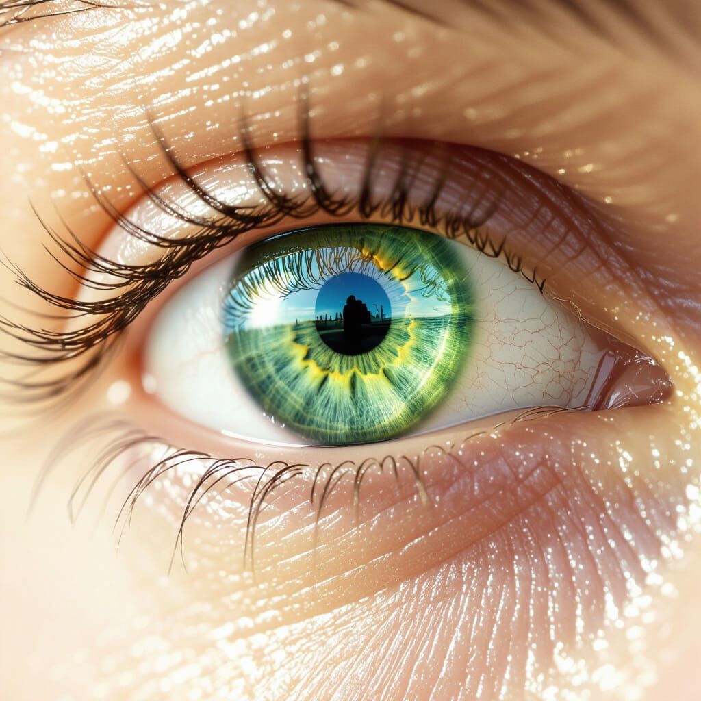 Sea Green Eye Reflecting Beach Scene