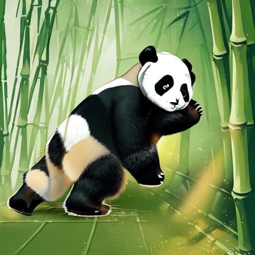 Adorable Panda in Bamboo Forest Watercolour