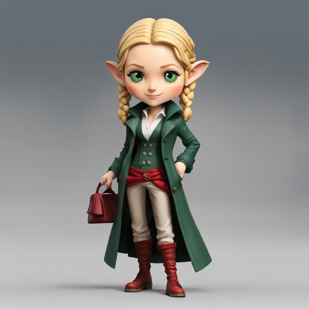 Bobble Head Half-Elf Alchemist with Red Trench Coat