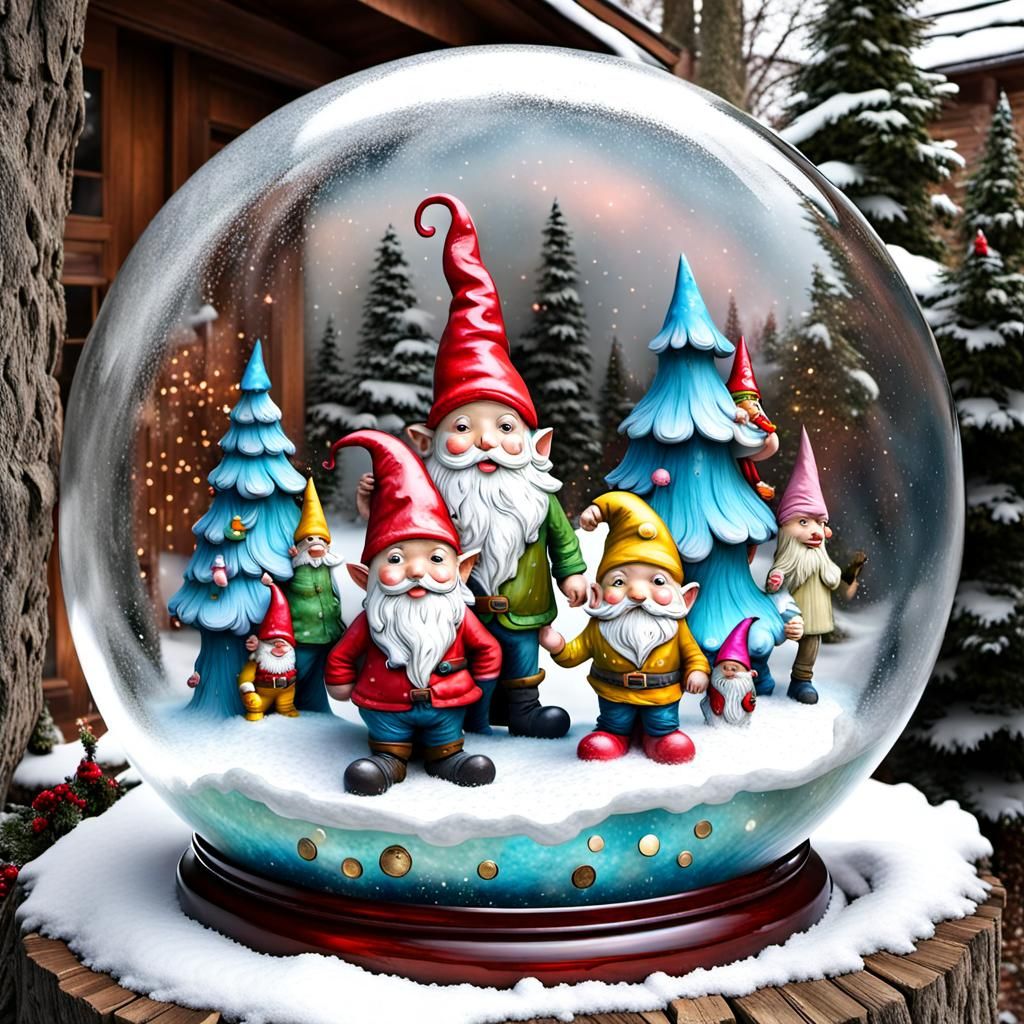 Whimsical Colorful Snow Globe with Gnomes