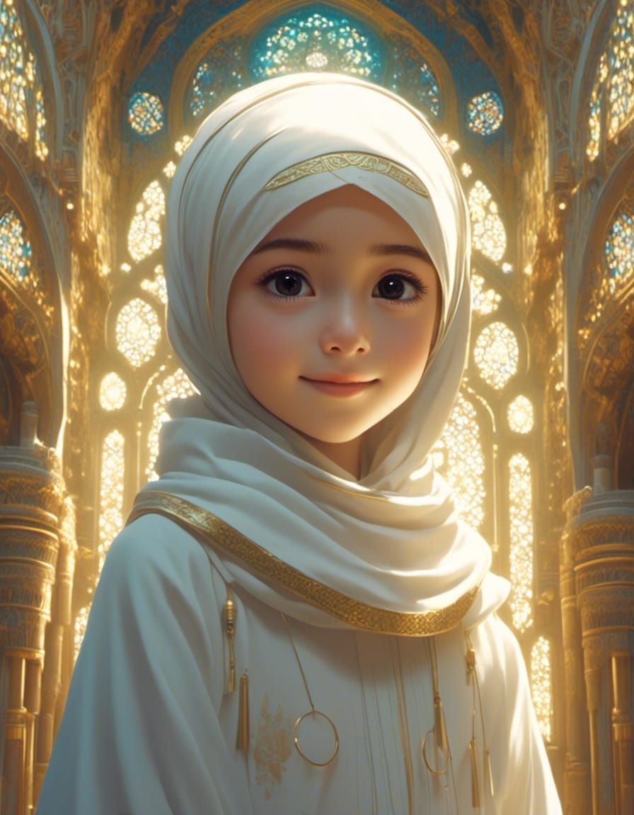 Cute Girl in Hijab, Anime Style Visual