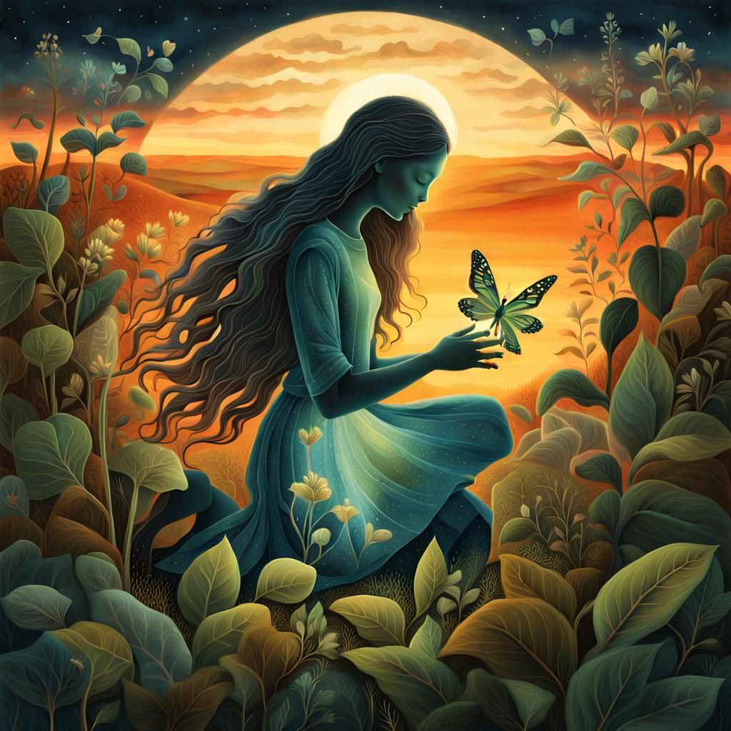 Bio Art Collage of Glowing Woman in 8K