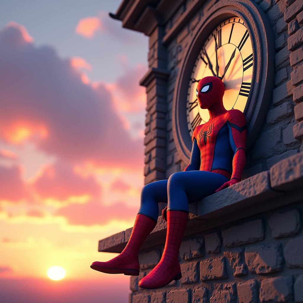 Spiderman at Sunset: A Cinematic Comic Book Illustration