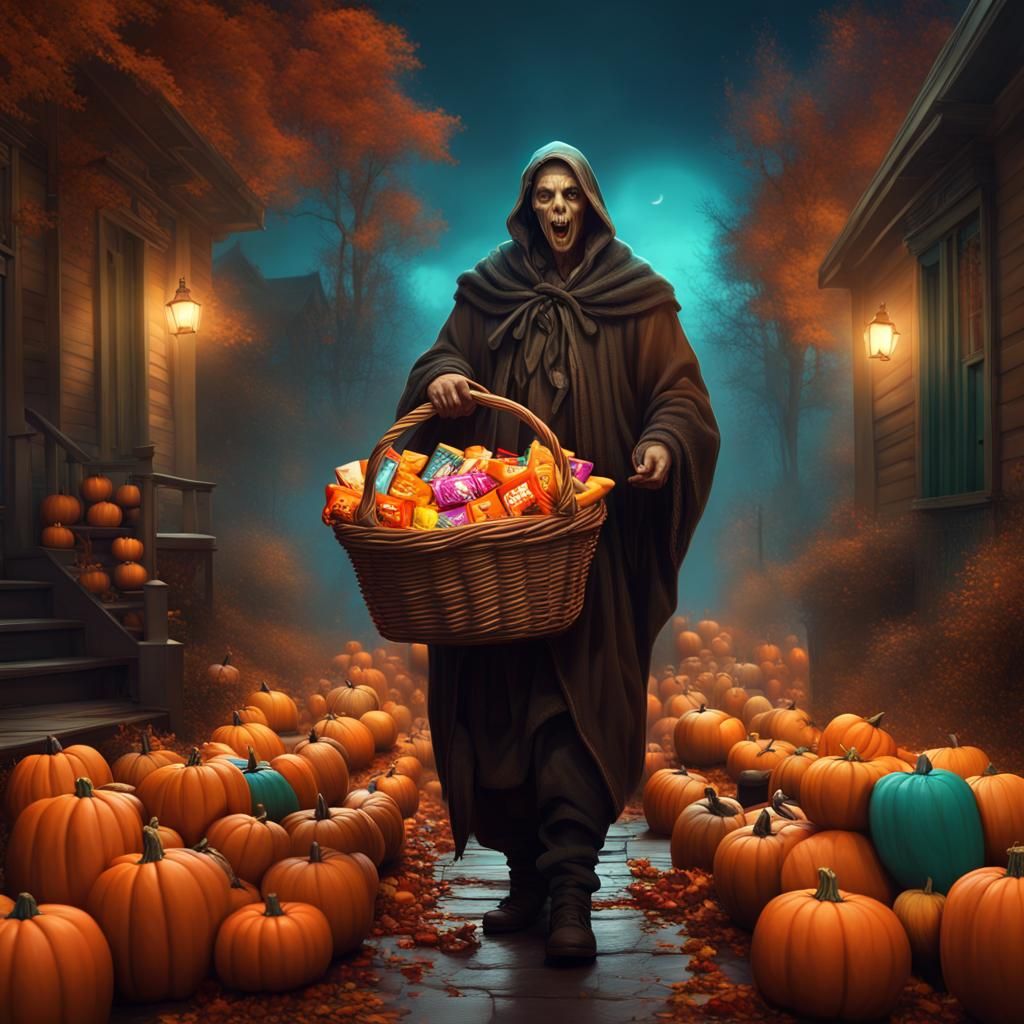 Halloween Night: Candy Handout in Digital Art Style