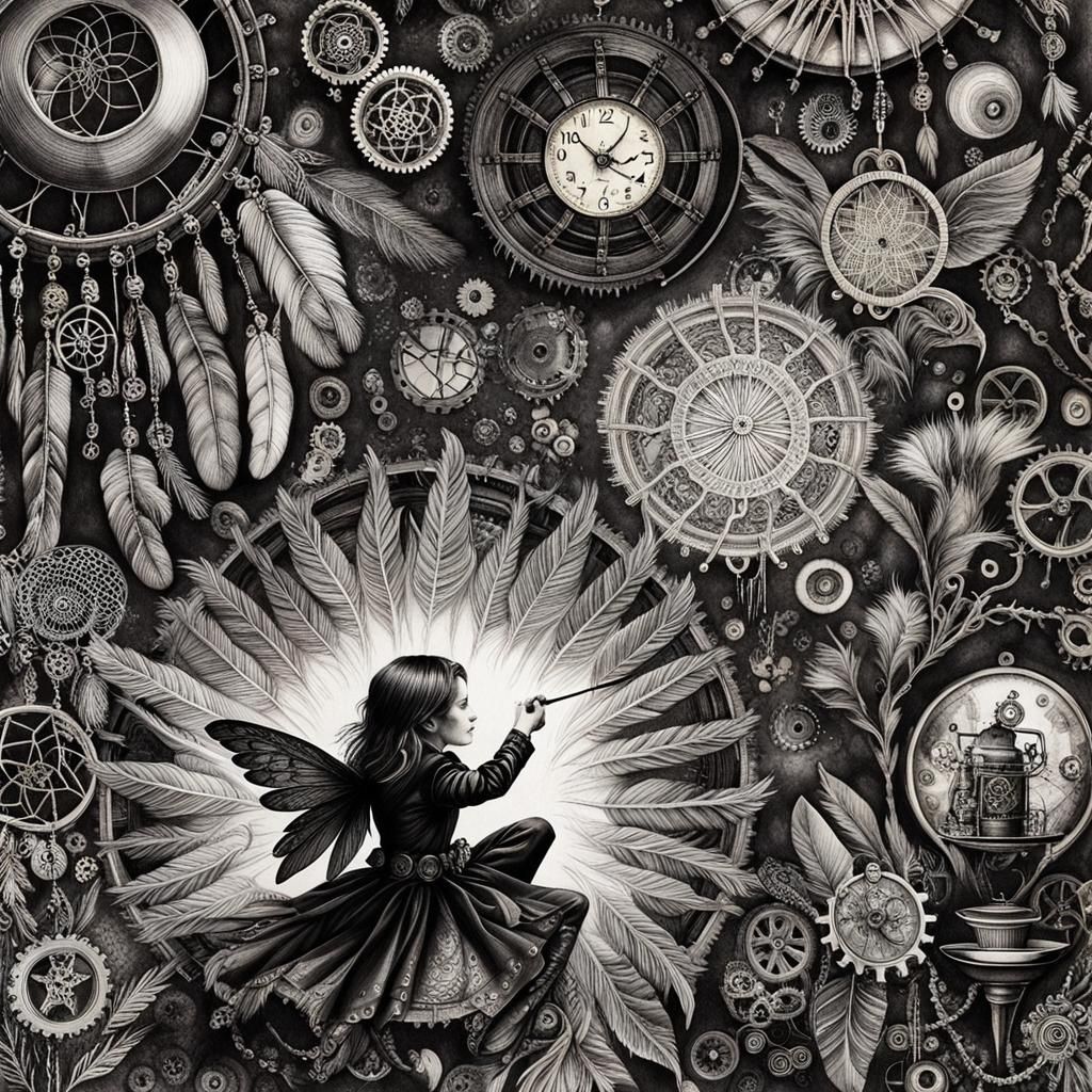 steampunk Kids Crayon drawings ,surreal child's drawing , dr...