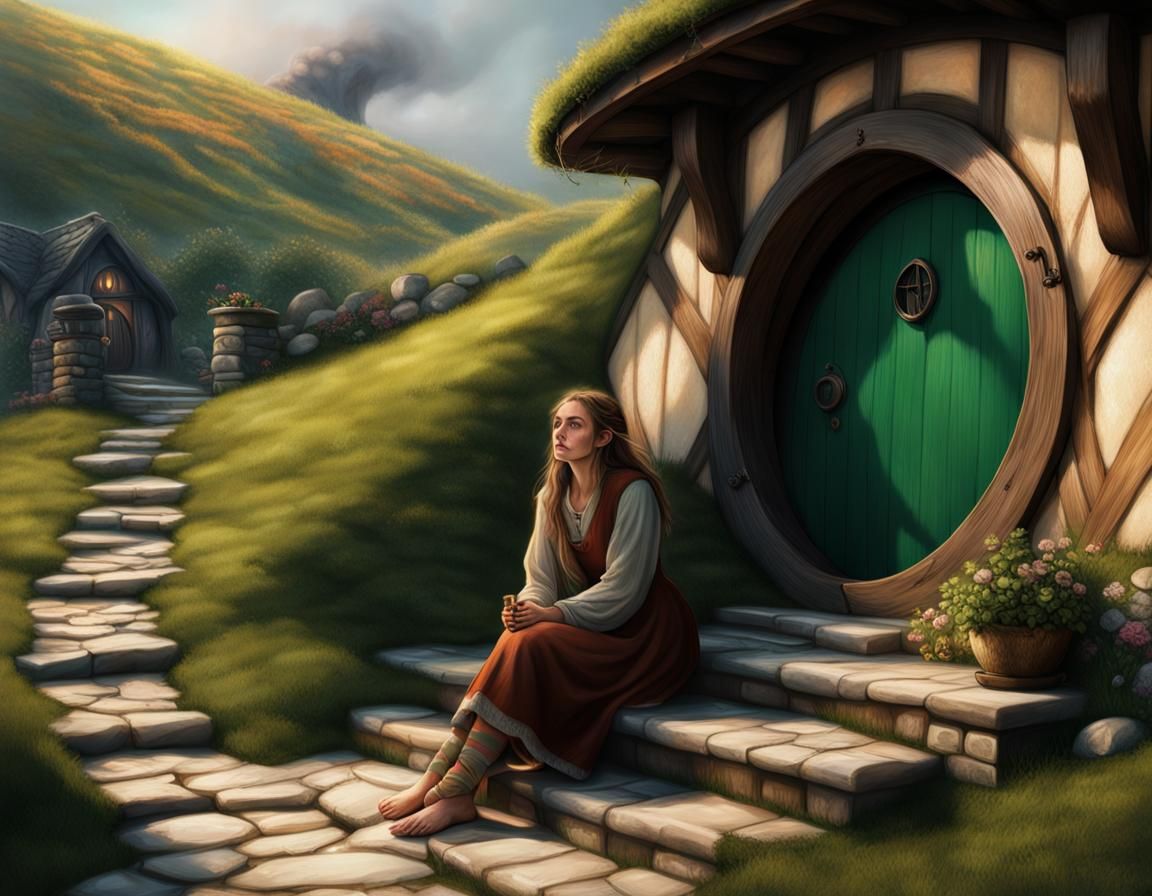 Elf Girl at Hobbit House Door: Splash Art
