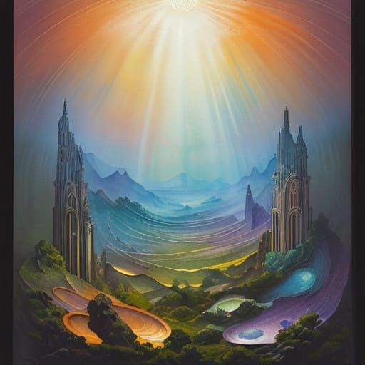 Surreal Architecture in Gouache Style with Geometric Element...