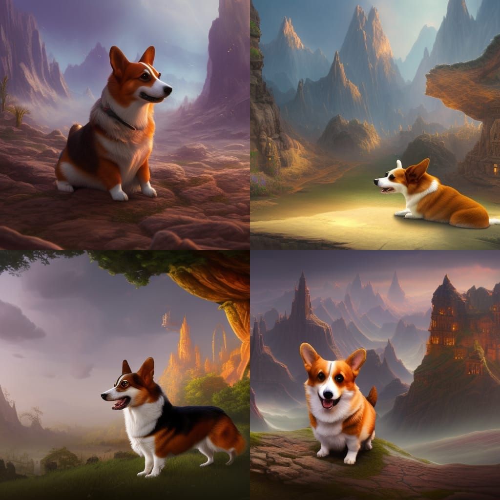Detailed Corgi Matte Painting in Fantasy Style