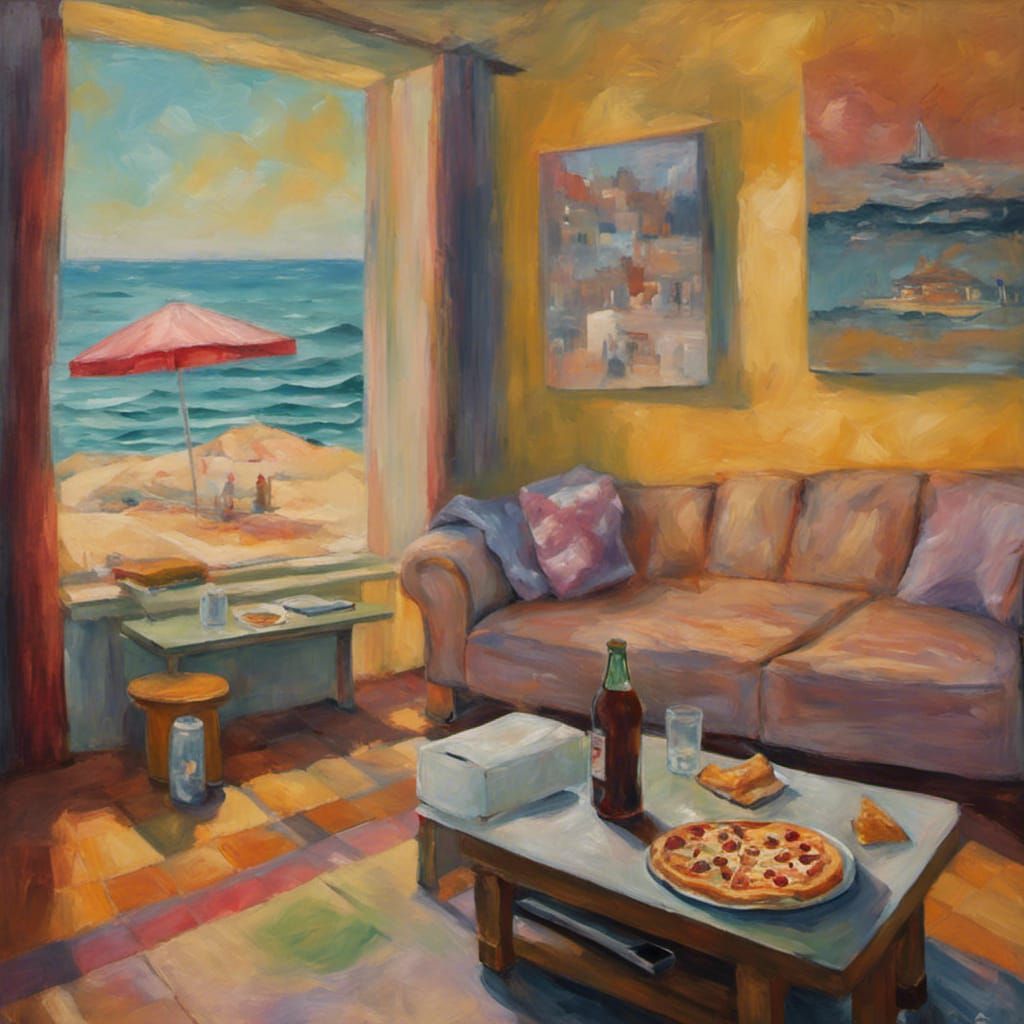 Beach View Painting in Expressionist Style