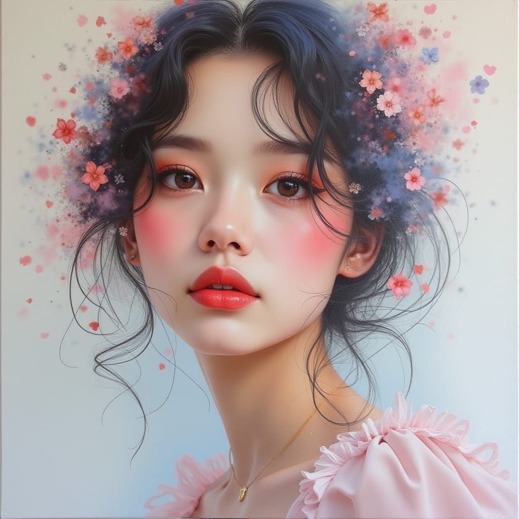 Ethereal Portrait of a Charming Woman in Soft Pastel Hues an...