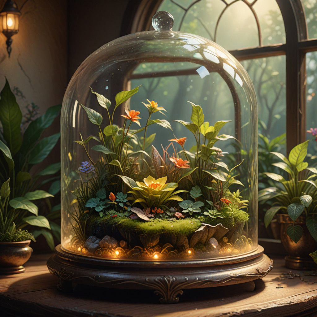 Ethereal Elves in Mystical Glass Dome Terrarium, Inspired by...
